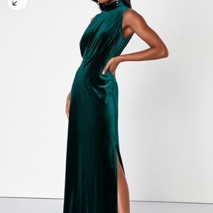 Classic elegance emerald velvet, sleeveless, mock neck dress